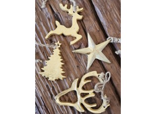 Set 4ks zlatá antik závěsná kovová ozdoba Deer gold - 8-10*1 cm