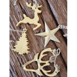 Set 4ks zlatá antik závěsná kovová ozdoba Deer gold - 8-10*1 cm