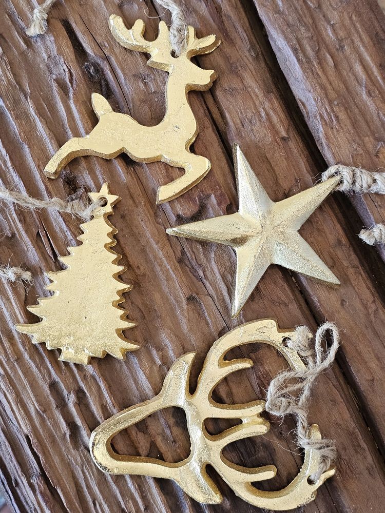 Set 4ks zlatá antik závěsná kovová ozdoba Deer gold - 8-10*1 cm