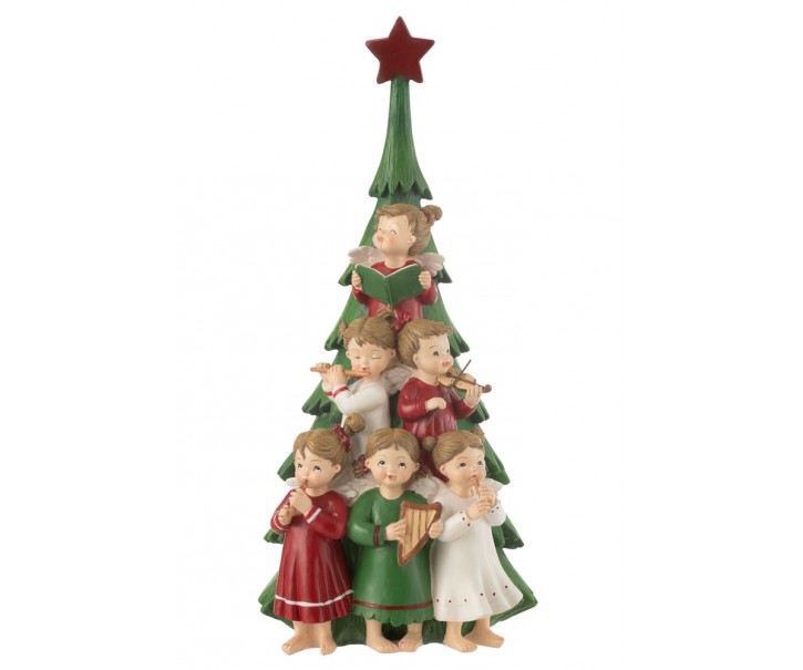 Červeno-zelený stromek se zpívajícími andílky Angel Choir - 16*17*35 cm J-Line by Jolipa