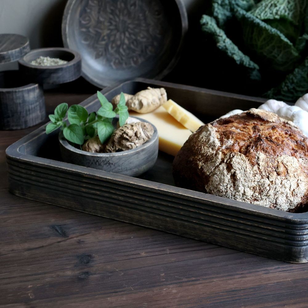 Granitový antik dřevěný servírovací podnos s uchy Tours Tray - 30*40 cm