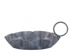 Zinkový antik kovový svícen na úzkou svíčku s ouškem Flower - 12*11*5 cm