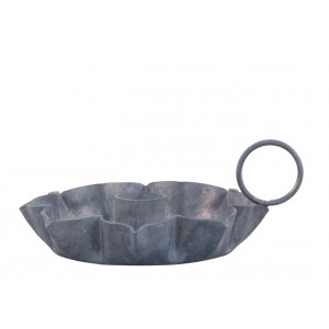 Zinkový antik kovový svícen na úzkou svíčku s ouškem Flower - 12*11*5 cm