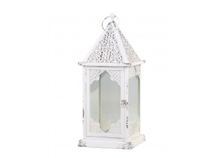Krémová antik kovová lucerna se zdobením French - 18*18*43 cm