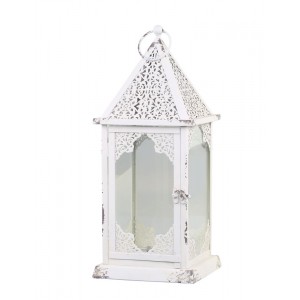 Krémová antik kovová lucerna se zdobením French - 18*18*43 cm