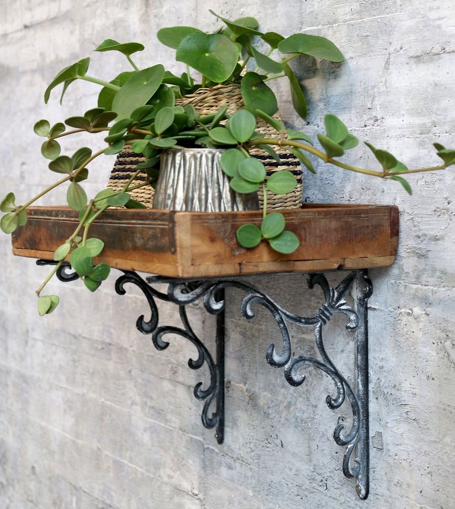 Šedá antik litinová konzole s ornamentem Lilie French - 25*4*25 cm