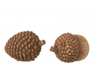 Set 2ks hnědá antik keramická dekorace šiška a žalud - 15*10*9 cm