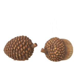 Set 2ks hnědá antik keramická dekorace šiška a žalud - 15*10*9 cm
