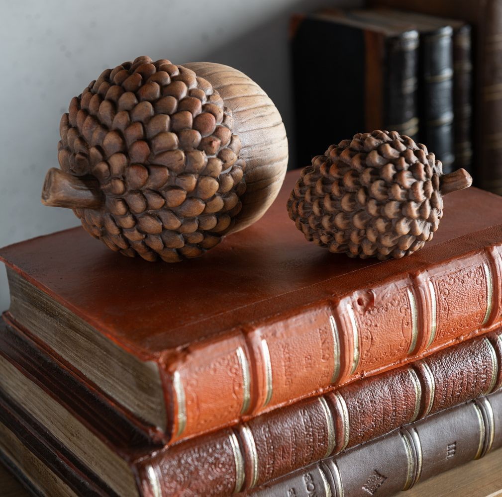 Set 2ks hnědá antik keramická dekorace šiška a žalud - 15*10*9 cm