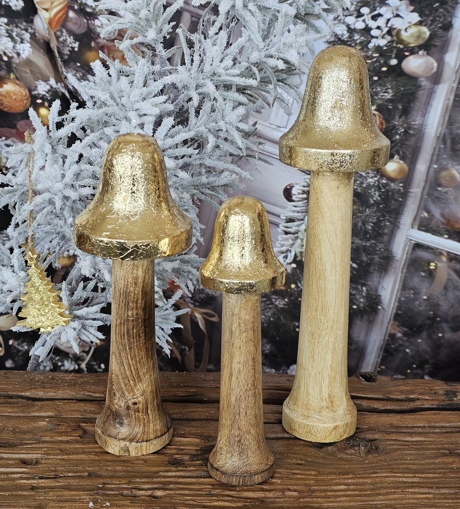 Set 3ks dekorace houba z mangového dřeva - Ø 8 *31 cm