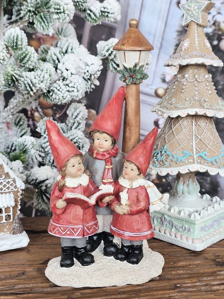 Vánoční dekorace figurka zpívající děti u lampy - 11*8*21 cm