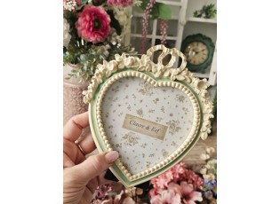 Béžovo-zelený fotorámeček srdce s růžičkami S - 16*3*18 cm / 10*15 cm