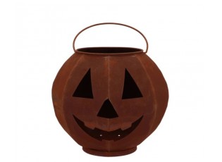 Rezavá antik plechová lucerna dýně Halloween - 23*23*20 cm