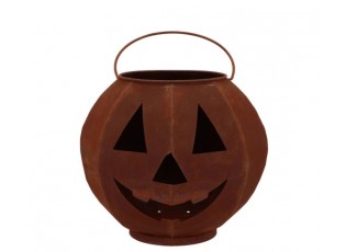 Rezavá antik plechová lucerna dýně Halloween - 19*19*18 cm