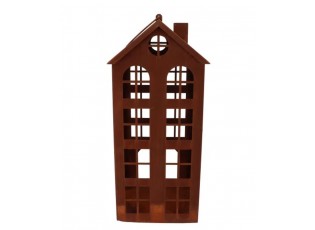Rezavá antik plechová lucerna domek Amster - 28*28*62 cm