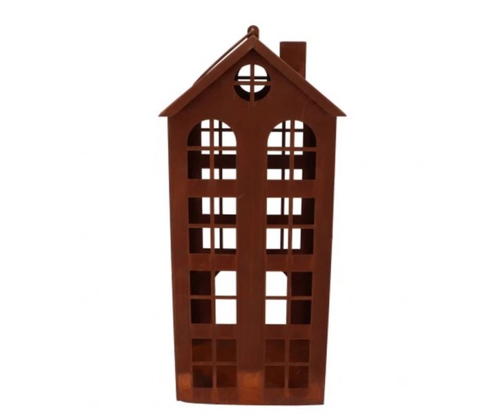 Rezavá antik plechová lucerna domek Amster - 28*28*62 cm daan kromhout
