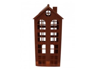 Rezavá antik plechová lucerna domek Amster - 23*23*40 cm