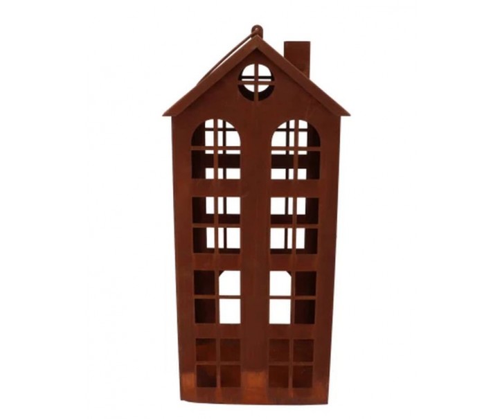 Rezavá antik plechová lucerna domek Amster - 23*23*40 cm daan kromhout