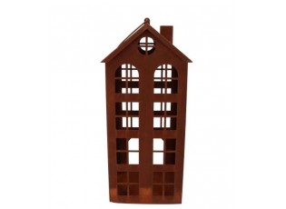 Rezavá antik plechová lucerna domek Amster - 19*19*33 cm