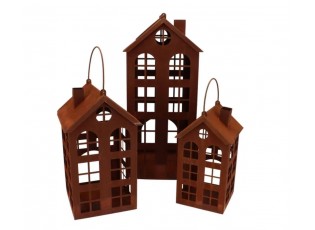 Rezavá antik plechová lucerna domek Amster - 19*19*33 cm