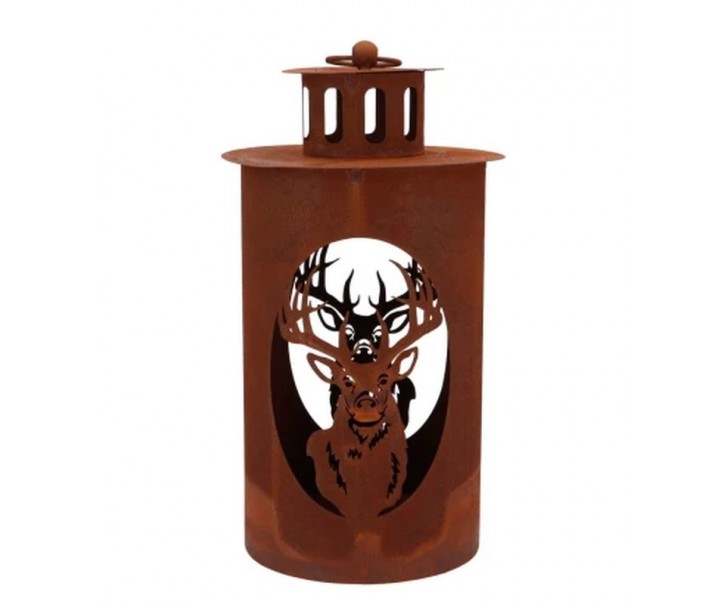 Rezavá antik plechová lucerna jelen Deer - Ø 14*26 cm daan kromhout