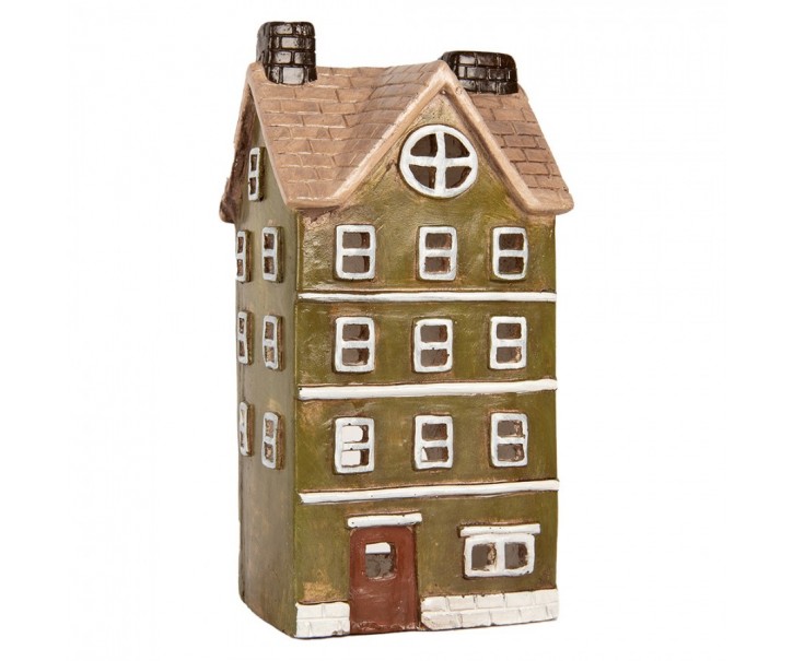 Zelený domek svícen na čajovou svíčku Homely - 20*17*39 cm Clayre & Eef
