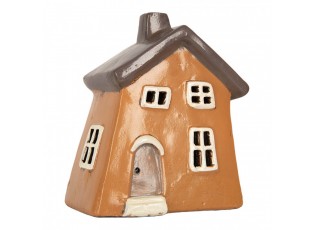 Oranžový keramický svícen na čajovou svíčku domek Village - 18*13*20 cm