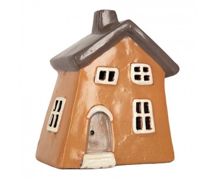 Oranžový keramický svícen na čajovou svíčku domek Village - 18*13*20 cm Clayre & Eef
