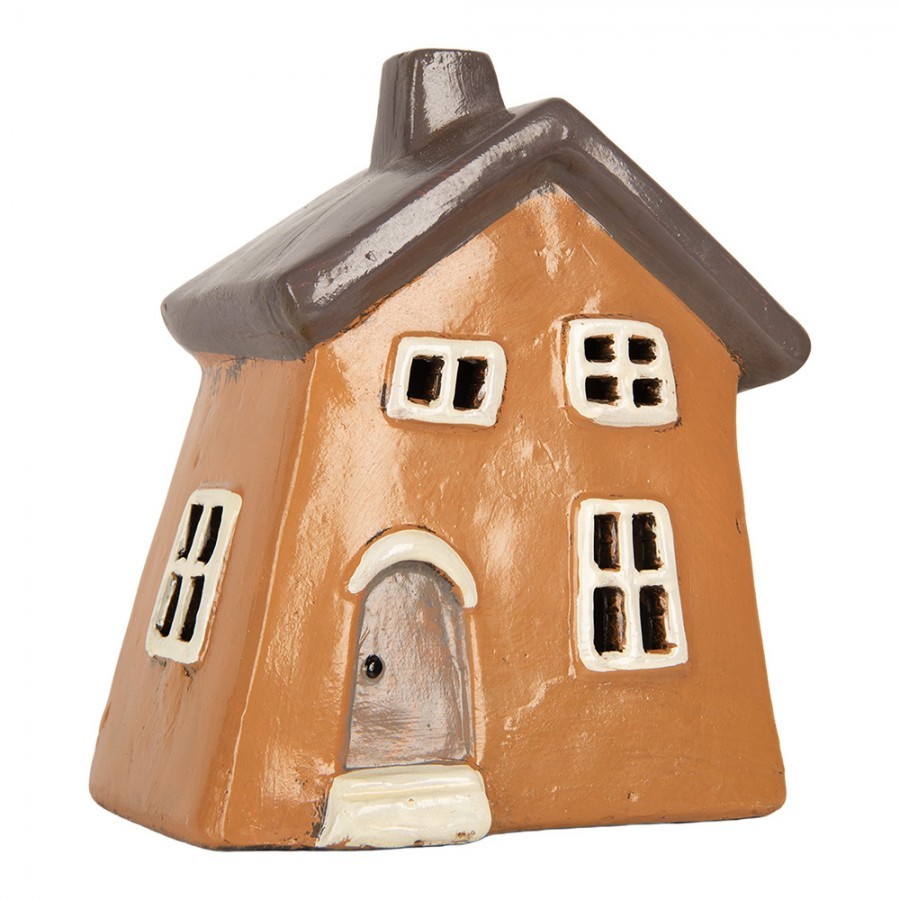 Oranžový keramický svícen na čajovou svíčku domek Village - 18*13*20 cm