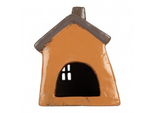 Oranžový keramický svícen na čajovou svíčku domek Village - 18*13*20 cm