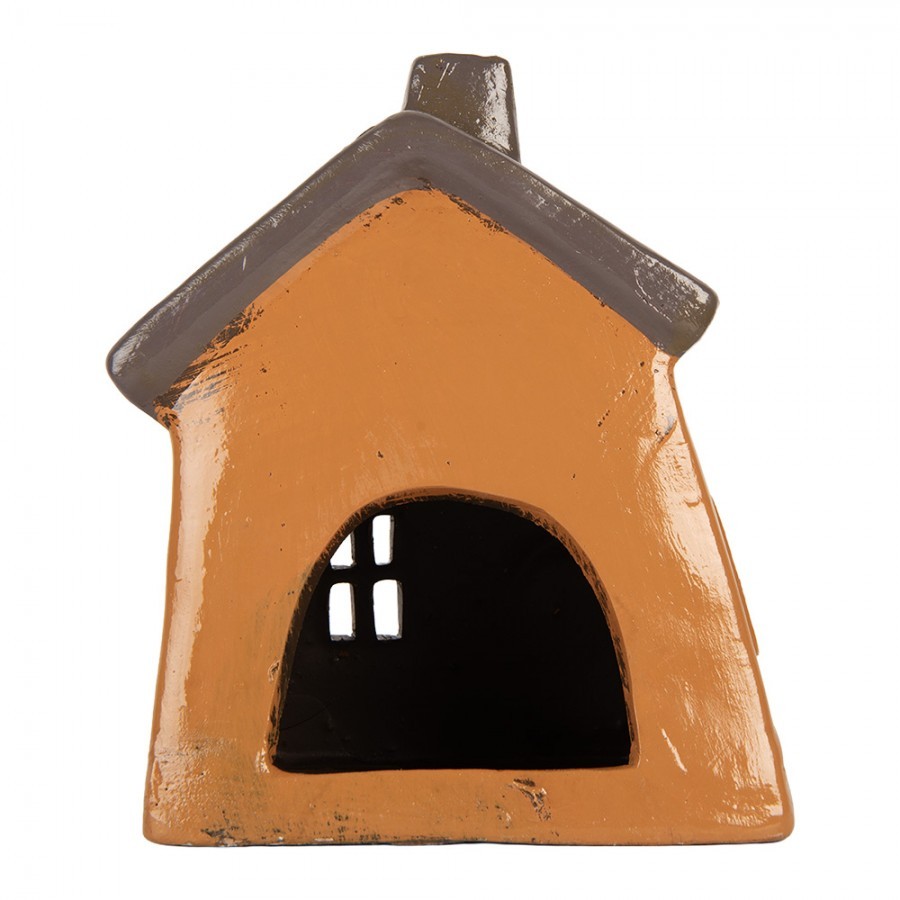 Oranžový keramický svícen na čajovou svíčku domek Village - 18*13*20 cm