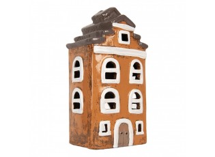 Oranžový keramický svícen na čajovou svíčku domek Village - 13*10*23 cm