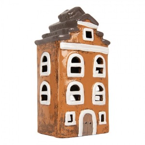Oranžový keramický svícen na čajovou svíčku domek Village - 13*10*23 cm