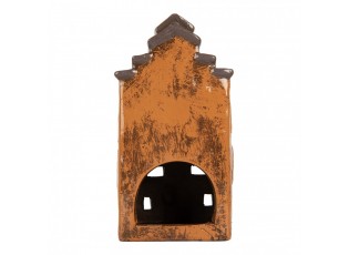 Oranžový keramický svícen na čajovou svíčku domek Village - 13*10*23 cm