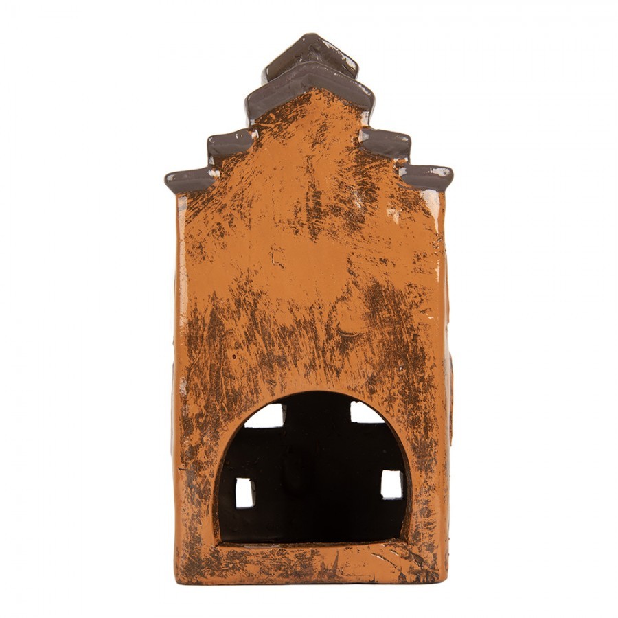 Oranžový keramický svícen na čajovou svíčku domek Village - 13*10*23 cm
