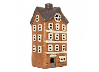 Hnědo-oranžový keramický svícen na čajovou svíčku domek Village - 12*10*23 cm
