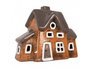 Oranžový keramický svícen na čajovou svíčku domek Village - 20*11*16 cm