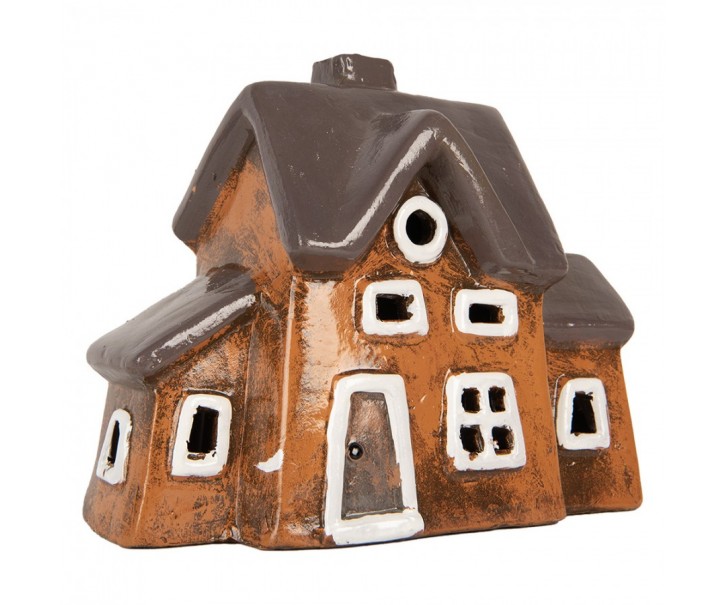 Oranžový keramický svícen na čajovou svíčku domek Village - 20*11*16 cm Clayre & Eef