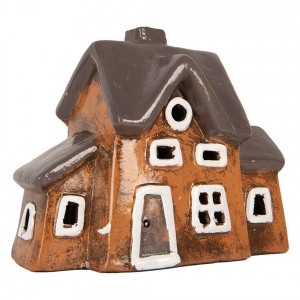 Oranžový keramický svícen na čajovou svíčku domek Village - 20*11*16 cm
