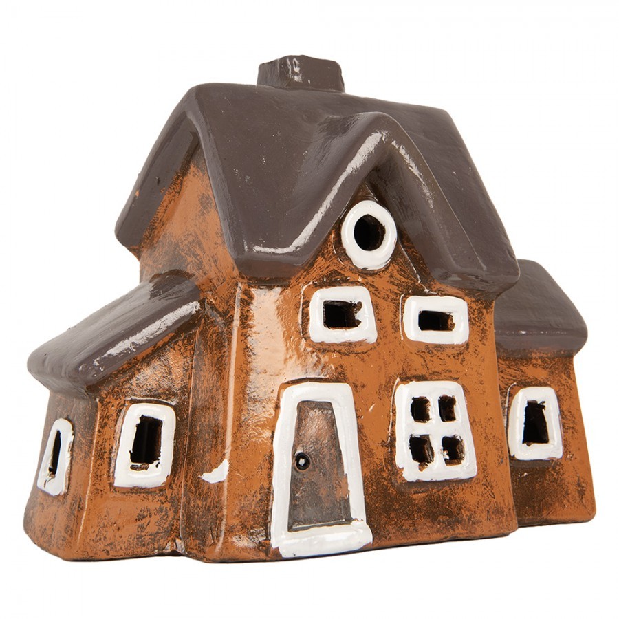 Oranžový keramický svícen na čajovou svíčku domek Village - 20*11*16 cm