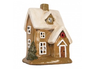 Hnědý keramický svícen na čajovou svíčku domek Village - 15*12*20 cm