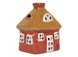 Červený keramický svícen na čajovou svíčku domek Village - 9*6*10 cm
