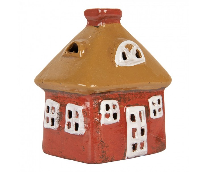 Červený keramický svícen na čajovou svíčku domek Village - 9*6*10 cm Clayre & Eef