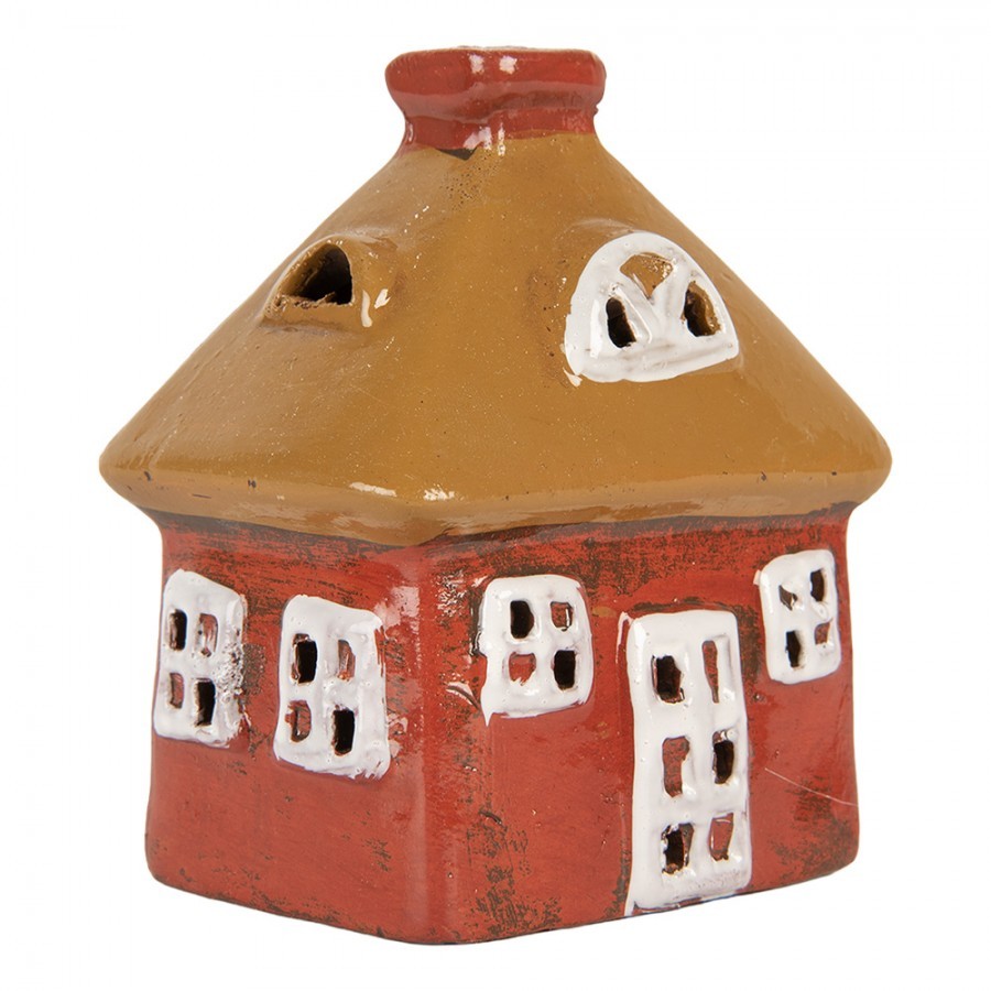 Červený keramický svícen na čajovou svíčku domek Village - 9*6*10 cm