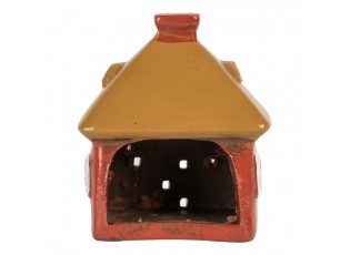 Červený keramický svícen na čajovou svíčku domek Village - 9*6*10 cm