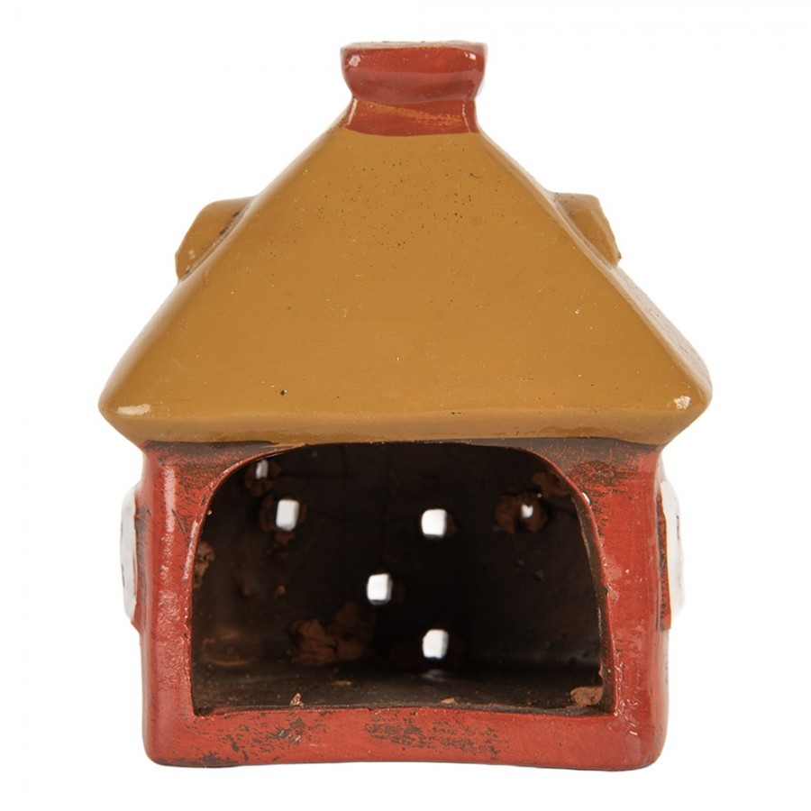 Červený keramický svícen na čajovou svíčku domek Village - 9*6*10 cm