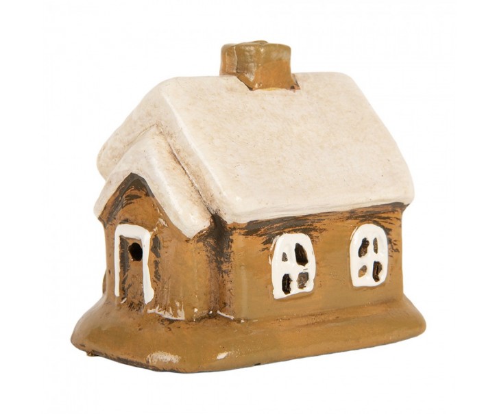 Hnědý keramický svícen na čajovou svíčku domek Village - 9*7*9 cm Clayre & Eef