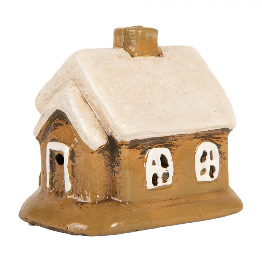 Hnědý keramický svícen na čajovou svíčku domek Village - 9*7*9 cm