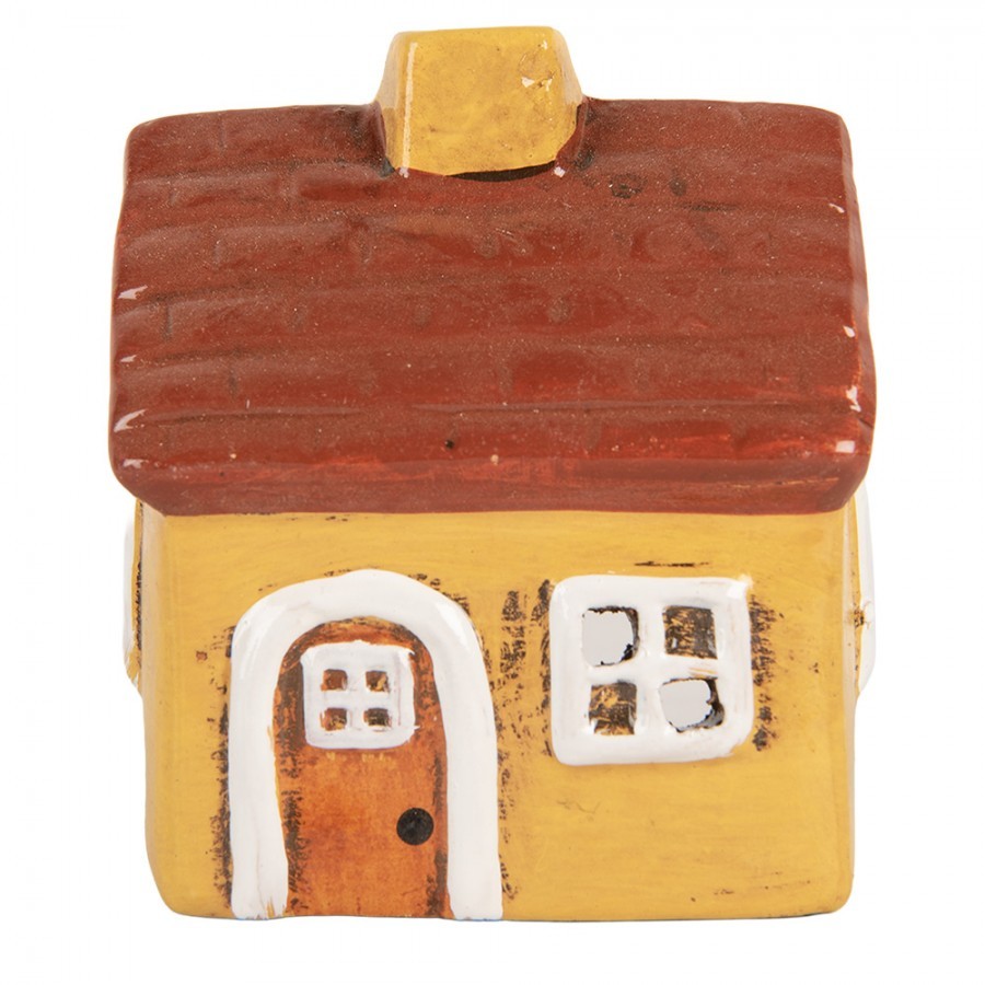 Žlutý keramický svícen na čajovou svíčku domek Village - 8*7*10 cm