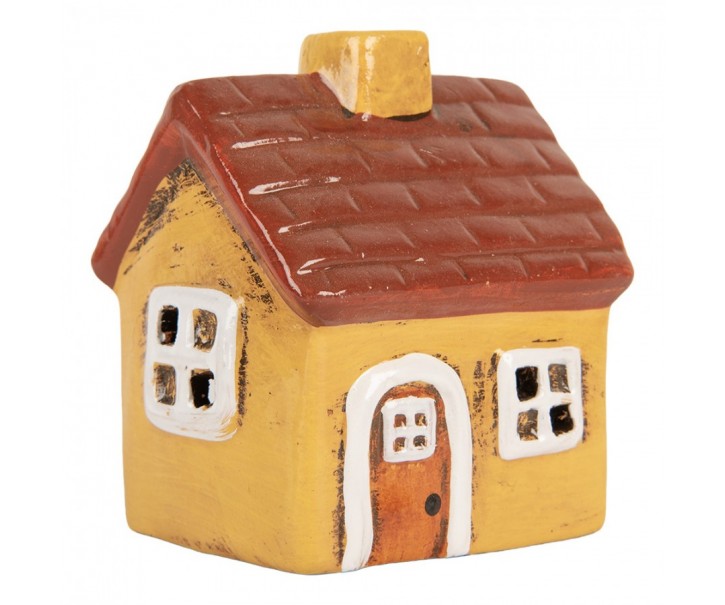 Žlutý keramický svícen na čajovou svíčku domek Village - 8*7*10 cm Clayre & Eef
